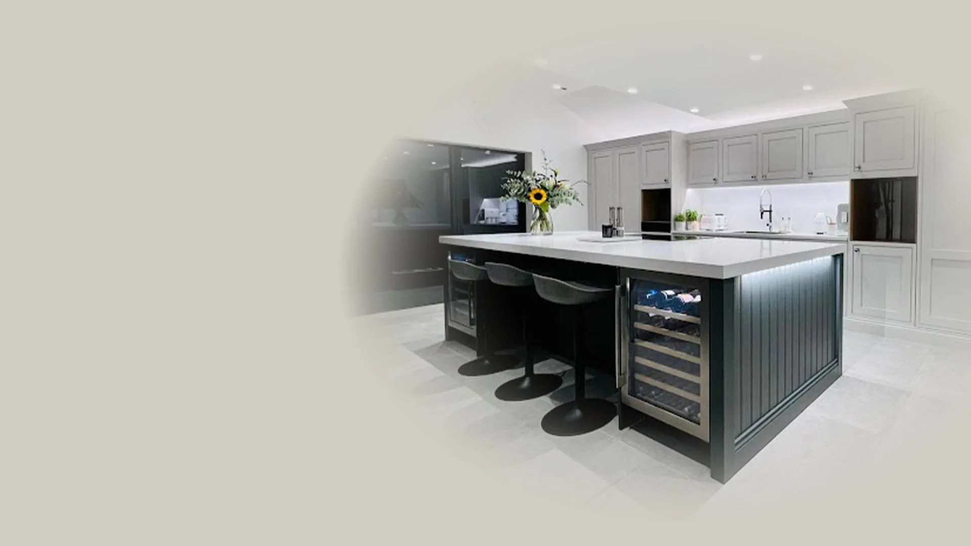 Kitchen worktop run measured against a wall